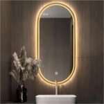 Espejo de baño LED ovalado con 3 luces regulables, iluminación delantera y trasera, espejo de pared inteligente, marco de aleación de aluminio (color: dorado, tamaño: 19.7 x 27.6 in)