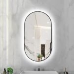 Espejo de baño ovalado moderno retroiluminado con luz Espejo inteligente regulable 3 colores Montaje en pared Marco de aleación de aluminio Negro 40x70cm