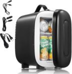 FOHERE Mini Nevera 5 Litros/6 Latas | USB+CA+CC | Modo silencioso, portátil y compacto | Nevera pequeña para dormitorios, coches, oficinas, cuidado de la piel, viajes (negro)