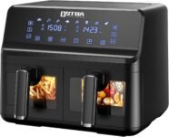 Freidora de Aire Doble Zona con Ventana Display, Freidora sin Aceite de 8 L (4L + 4L) con 8 Programas, Pantalla Táctil LED, Temporizador, Cestas Antiadherentes, 1700W, Negra