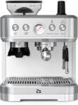 Garvee Cafetera Italiana Automática con Molinillo Integrado – 15 Barras y Control PID – Espresso Profesional en Casa con Boquilla de Vapor, Depósito de 2,3L, Acero Inoxidable, Plata