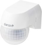 Garza – Mini detector de movimiento por infrarrojos para interior y exterior, protección IP44, tiempo y brillo regulables, ángulo de detección 180°, blanco