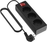 Garza Power – Regleta de 3 Tomas con Interruptor y Toma de Tierra | Ladrón múltiple de 3 metros | Hasta 3680W | Protección Infantil | Cable H05W-F 3G | Negro