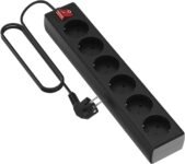 Garza Power – Regleta de 6 Tomas con Interruptor y Toma de Tierra | Ladrón múltiple de 1,4 metros | Hasta 3680W | Protección Infantil | Cable H05W-F 3G | Negro