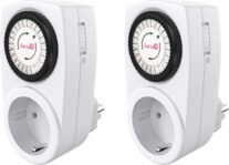 Garza – Temporizador analógico interior, juego de 2, enchufe programable, temporizador diario (24h), máx 3680W, 16a/230V/50Hz, blanco