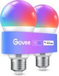 Govee E27 Bombilla LED inteligente WiFi y Bluetooth, funciona con Alexa Google Assistant, 800 lm, 16 millones de colores DIY RGBWW, bombilla inteligente de sincronización de música, juego de 2