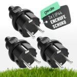 Greate 3 x Enchufe Macho para Exterior con Protección contra Doblez – Enchufes Solera de Goma, 2 Polos, 230V, 16A y 3,7kW – Enchufe Exterior Impermeable IP44, Enchufe Macho