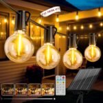 Guirnalda de luces solares para exteriores, 17,1 m/56,1 pies, luces solares para jardín con 24 + 1 bombillas G40, 8 modos, guirnalda solar impermeable para jardín, terraza, Navidad, fiesta
