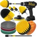 Holikme Juego de 11 piezas de accesorios para cepillos de taladro, fregadores para superficies de baño, pisos, bañeras, duchas, lechadas, azulejos, esquinas, cepillo de limpieza