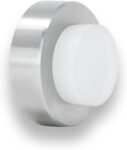 I-254/35-BAM Tope de Puerta para Pared, Adhesivo o Tornillo, Acero Inoxidable Mate, Caucho Blanco 35 mm x 18 mm