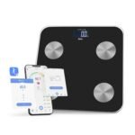 JATA HOGAR HBAS1155 – Báscula Inteligente Digital Bluetooth con App OkOK, Análisis Corporal (Grasa, IMC, Agua, Masa Muscular), 180 kg, 15 Usuarios, Temperit Crystal