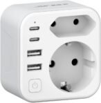JSVER Adaptador de Enchufe para Reino Unido, Enchufe de Viaje con 2 USB A y 2 C, Adaptador de Enchufe de Viaje Tipo G para UE a Reino Unido, Irlanda, Malasia, Singapur, Hong Kong, Macao