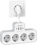 JSVER Regleta Enchufe con 4 Tomas y 4 Puertos USB (2 USB A, 2 USB C) – Regleta 3680W 16A para Hogar, Oficina y Viajes – Blanco