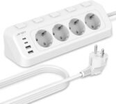 JSVER Regleta de Esquina con USB y 2 Puertos Tipo C, 4 Tomas con Interruptores Individuales, Regleta USB C (3680W/16A), con Cable de 2 m para Smartphones y Tablets-Blanco