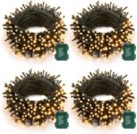 Joomer 4 luces navideñas para exteriores con pilas, 5 m, 50 luces LED de Navidad, 8 modos, decoración navideña LED para exteriores, para festivales, bodas, jardines, terrazas, blanco cálido