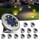 Jsdoin 12 Paquetes Luces Solares LED Jardín Exterior, 8 LED Luz Solar Exterior Jardín Suelo, IP44 Lámparas Solares Impermeables Camino de Tierra, Césped, Patio, Terraza (Blanco Cálido)