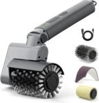 Kit de cepillo eléctrico para barbacoa 3 en 1 – Limpiador de parrilla inalámbrico con cabezales de metal reforzado – Batería de 2 horas, resistente al agua y apto para lavavajillas – Gris claro