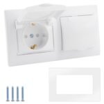 Kit de enchufe empotrable de 2 vías, 16 A, 250 V, enchufe doble con tapa con bisagras, blanco, para exteriores, impermeable, con contacto a tierra y tapa abatible para baño, cocina, garaje
