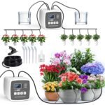 Kit de sistema de riego por goteo automático, sistema de riego interior con doble bomba, tubo de riego por goteo de 15 m, 20 micro cabezales de goteo para plantas de bricolaje, para 20 plantas