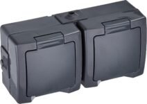 Kopp NAUTIC – Enchufe de 2 Tomas con Tapa Abatible en Antracita – Enchufe Seguro con Mayor Protección Táctil – IP44 Horizontal para Ambientes Húmedos 16A/250V ~
