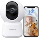 LAXIHUB Cámara de Vigilancia WiFi Interior de 5MP, Cámara de Vigilancia Doméstica WiFi 2.4/5GHz, Cámara para Perros PTZ 355°, Audio Bidireccional, Cámara IP para Mascotas Compatible con Alexa