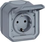 LEGRAND, Plexo New 069730L Base de enchufe 16 A 250 V IP44 IK07 con tapa abatible y protección contra contactos gris