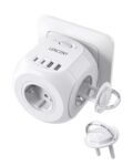LENCENT Plug Cube, Enchufe Ladrón con 4 Tomas AC, 2 USB-A, 2 Tipo-C y 2 Cubiertas Protectoras, Enchufe de Pared Múltiple con Interruptor, Cargador USB para Hogar, Oficina