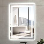 LIFEZEAL Espejo de Pared LED, 70 x 50 cm, Espejo de Baño Rectangular con 3 Temperaturas de Color, Indicación de Tiempo y Temperatura, Espejo Antivaho Iluminado con Control Táctil Inteligente