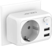 Ladron Toma USB 4000W, Cargador USB JSVER de 2 Puertos con 1 Toma de CA, Enchufe de Pared Múltiple con Interruptor para Móvil, Tableta, Adecuado para Hogar, Cocina y Oficina-Blanco