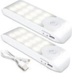 Lámpara de noche recargable con sensor de movimiento (2 piezas con 24 LED), luces con 3 modos, luz cálida para armario, pasillo, escaleras, sótano, cocina, garaje