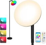 Lámpara de pie LED, 16 millones de colores ajustables, sincronización de música y temporizador, con control remoto y aplicación, ángulo ajustable, para sala de estar, dormitorio, oficina, hotel