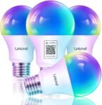 Linkind Matter Bombilla Inteligente RGBTW, WiFi LED E27, Bombilla Multicolor RGB/RGBTW 1800K-6500K, Compatible con Alexa Google Home, 9W Equivalente a 60W, Pack de 4