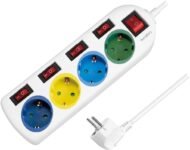 LogiLink LPS257 – Regleta de 4 Tomas (CEE 7/3), con 5 Interruptores Encendido/Apagado, con Persiana de Seguridad Integrada (Mayor Protección al Tacto), Color: Multicolor y Blanco