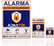 Lote de 3 señales de alarma en relieve lacadas Ajaxtek | Auténtico | Póster Zona de Videovigilancia | Señales Disuasorias – Interior y Exterior – Placa de Videovigilancia | 3 tamaños | 2 con súper adhesivo.