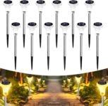 Luces solares para jardín al aire libre, 12 piezas LED lámpara de camino, luz cálida 3000 K, impermeable IP65, luces LED solares para patio, caminos, terraza, piso, entrada, césped, carril