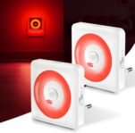 Luz LED con Sensor de Movimiento, 2 Piezas Luce Notturna Bambini da Presa, Modo Sensor o Siempre Encendido, Brillo Regulable, Certificación CE, Ideal para Dormitorio, Salón y Baño (Rojo)