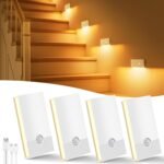 Luz Nocturna con Sensor de Movimiento, 4 Piezas Luz Nocturna Infantil Recargable con 3 Modos, Luz Nocturna LED para Escaleras, Pasillo, Baño, Cocina, Habitación Infantil, Color Blanco