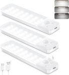 Luz de Armario, 3 Piezas Luz Nocturna de 15 cm con Sensor de Movimiento, 6500 K USB Recargable LED Gabinete para Gabinete, Cocina, Escaleras, Pasillo, Sótano, Garaje – Blanco Frío