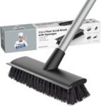 MR.SIGA Cepillo de limpieza de suelos con mango largo, 2 en 1 y escobilla de goma para limpiar baños, terrazas, garajes, paredes, azulejos con cerdas rígidas