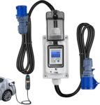 Medidor de corriente digital móvil, medidor de consumo de energía digital de 230 V 16 A con LED y reinicio, impermeable IP65, portátil para vehículos eléctricos, caravanas, camping, exteriores