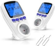 Medidor de electricidad para central eléctrica para balcón, paquete de 2 para enchufe, medidor de potencia para tomacorriente, mini sistema fotovoltaico, medidor de consumo con protección contra