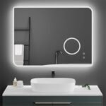Meerveil Espejo de Baño con Luz, Espejo de Pared LED con 3 Aumentos Antivaho Control Táctil Inductivo Brillo Regulable, Elegante, 80 x 60 cm
