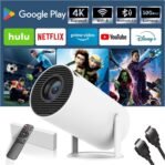 Mini Proyector 4K, Proyector Portátil Android 11, 1080P FHD, WiFi 6, Bluetooth 5.0, Vista de 130 Pulgadas, Netflix, Prime Video y Más Aplicaciones Preinstaladas (Blanco)