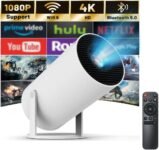Mini Proyector Bluetooth WiFi Portátil 4K con Corrección Keystone Automática, Rotación de 180°, Pantalla de 130 Pulgadas, Android 11, Banda Dual 5G, Proyector de Películas