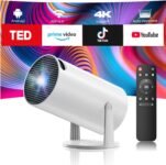 Mini Proyector Portátil con WiFi 6 Bluetooth 5.0 Soporte 4K, Proyector 4k con Android 11,200ANSI Proyectores de Rotación de 220°, Compatible con HDMI/USB/PS/Laptop/TV Stick