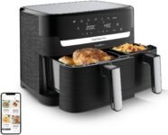 Moulinex Dual Easy Fry 8,3L – Freidora de aire dual, Ahorro energético hasta un 70%, Capacidad 5,2L y 3,1L, 7 programas, Resultados crujientes, Apta para lavavajillas, Libro de recetas digital, EZ9018