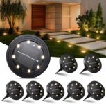 NIBSHOOM 8 Paquetes Luces Solares LED Jardín Exterior, Luz Solar Exterior IP68 Impermeable, 8 Lámparas Solares LED para Lunga Durata, por Giardino, Terraza Jardín, Camino (Blanco Cálido)