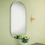 Navaris Espejo Ovalado – Espejo de Pared con Marco Plateado 75 x 38 cm – para Entrada, Pasillo, Baño, Salón, Tocador – Forma Ovalada – Marco de Aluminio Inoxidable