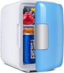 Nevera Pequeña – Mini Nevera, Nevera Pequeña Cometic de 4 L para Dormitorio, AC 220 V/DC 12 V para Coche, Mini Nevera para Habitación (Azul)