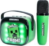 OTL Technologies Altavoz Karaoke Inalámbrico con Micrófono y Luces LED Minecraft Compatible con Cualquier Fuente de Sonido Bluetooth